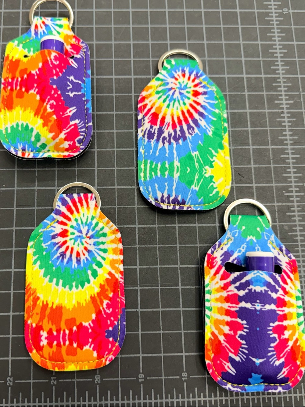 NWOT SET OF 4 Tie Dye Lip Balm Keychain Holders, Christmas stocking stuffer